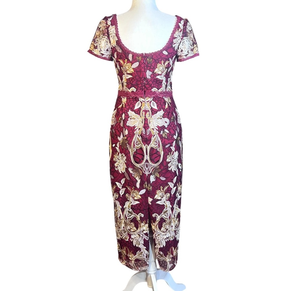 MARCHESA NOTTE Embroidered Guipure Tea Dress 4 Floral Metallic Party Evening - Picture 4 of 16